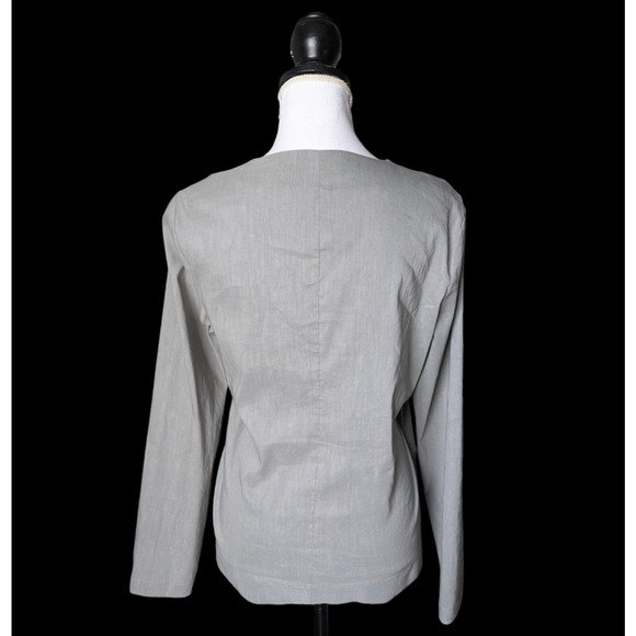 Crea Concept Gray Linen Blend Long Sleeve V Neck Wrap Blouse Top Size 40 Medium - Picture 2 of 12